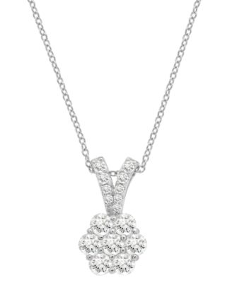 Macy's - Diamond Flower Cluster Pendant Necklace (1 ct. t.w.) in 14k White Gold, 16" + 4" extender
