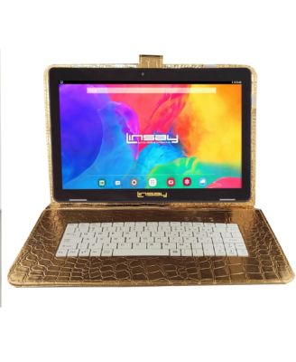 LINSAY - 10.1" New Quad Core 32GB Tablet Android 10 Bundle Deluxe with Golden Keyboard