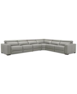 Furniture - Nevio 157" 6-Pc. Leather Sectional with 3 Power Recliners and Headrests