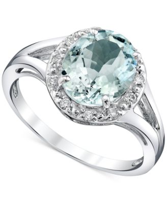 Macy's - Aquamarine (2-1/3 ct. t.w.) & Diamond (1/10 ct. t.w.) Halo Ring in Sterling Silver