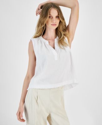 DKNY Jeans - Women's Sleeveless Double-Crepe Gauze Crop Top