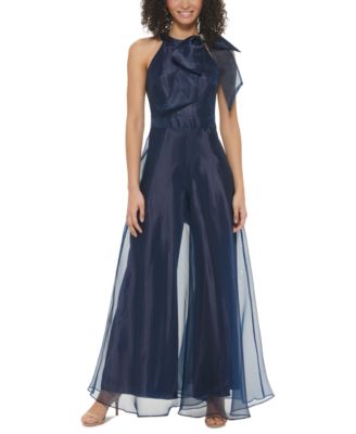 Eliza J - Petite Organza Bow-Trim Halter Jumpsuit