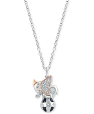Wonder Fine Jewelry - Sapphire (1/8 ct. t.w.) & Diamond (1/10 ct. t.w.) Dumbo 18" Pendant Necklace in Sterling Silver & 14k Rose Gold-Plate