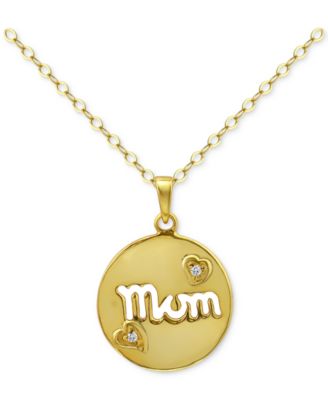 Giani Bernini - Cubic Zirconia Mom Heart Disc Pendant Necklace in 18k Gold-Plated Sterling Silver, 16" + 2" extender