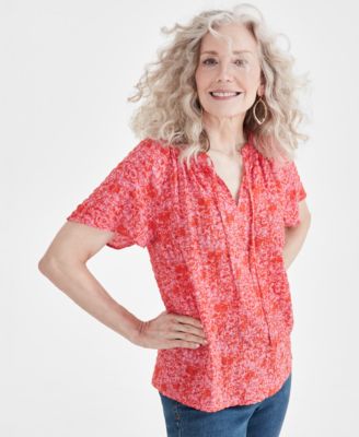 Style & Co - Women's Seersucker Split-Neck Top