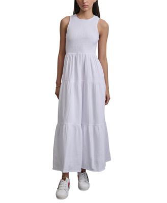 DKNY Jeans - Women's Cotton Gauze Smocked-Bodice Maxi Dress