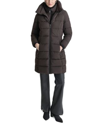 DKNY - Women's Bibbed Hooded Zip-Front Puffer Coat