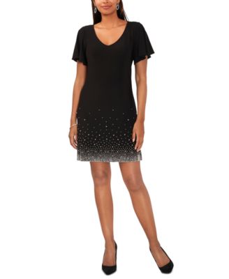 MSK - Petite Embellished Flutter-Sleeve Dress