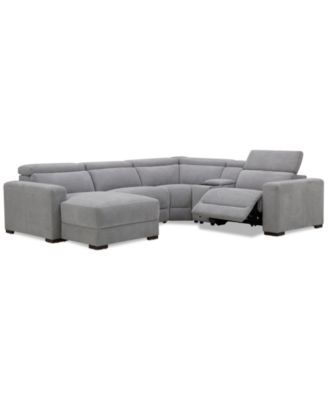 Furniture - Nevio 5-Pc. Fabric Power Headrest Sectional and Chaise with 1 Power Motion Chair