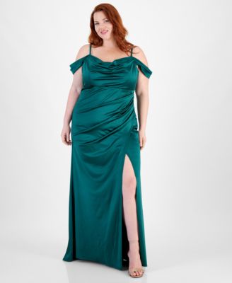B Darlin - Trendy Plus Size Off-The-Shoulder Satin Gown