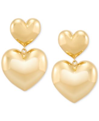 Macy's - Polished Graduated Double Heart Drop Earrings in 14k Gold