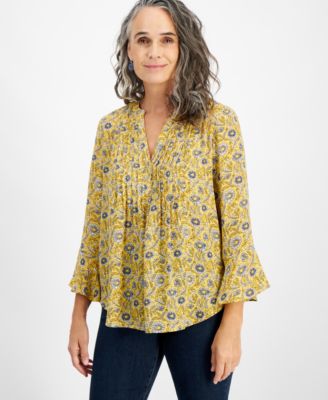Style & Co - Women's Printed Pintuck 3/4-Sleeve Top