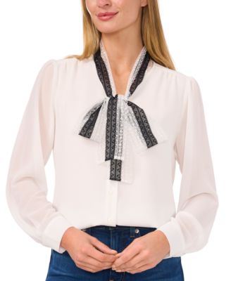 CeCe - Women's Tie-Neck Long-Sleeve Blouse
