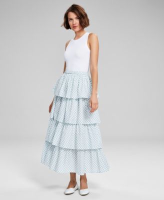 And Now This - Women's Cotton Printed Tiered Maxi Skirt