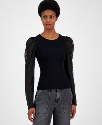 Madden Girl - Juniors' Ribbed Clipdot-Sleeve Top