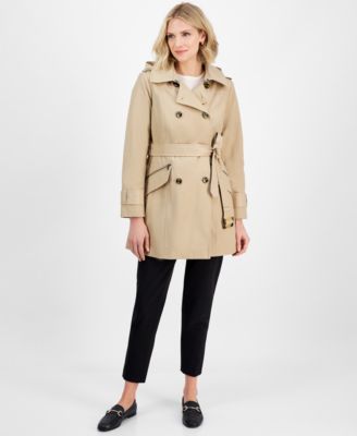 London Fog - Women's Double-Breasted Hooded Belted Trench Coat