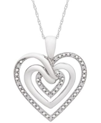 Macy's - Diamond Heart 18" Pendant Necklace (1/10 ct. t.w.) in Sterling Silver