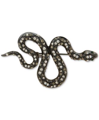 Anne Klein - Hematite-Tone Grayscale Crystal & Black Enamel Snake Pin