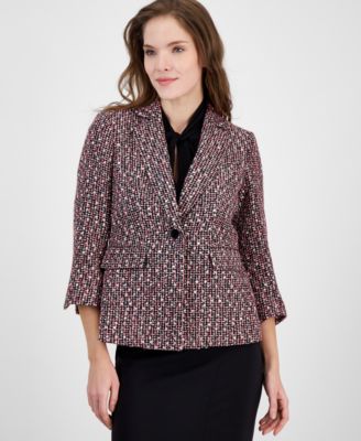 Anne Klein - Women's Notched-Collar Single-Button 3/4-Sleeve Jacket