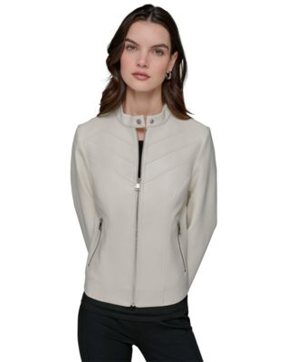 KARL LAGERFELD PARIS - Women's Fitted Mock-Neck Faux-Leather Jacket