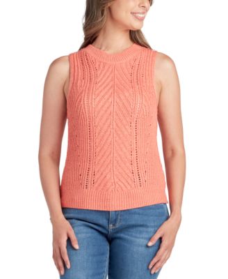 BCX - Juniors' Pointelle Cable-Knit Sleeveless Sweater