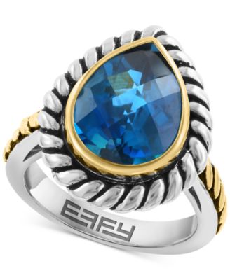 EFFY Collection - London Blue Topaz (6-1/2 ct. t.w.) Teardrop Ring in Sterling Silver & --k Yellow Gold Over Sterling Silver