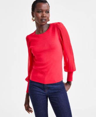 I.N.C. International Concepts - Women's Sheer-Sleeve Sweater