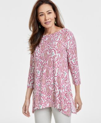 JM Collection - Petite Paisley-Print Vented-Hem Tunic