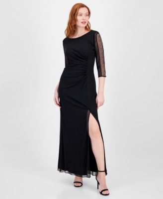 SL Fashions - Women's Long Beaded-Sleeve Glitter Dress