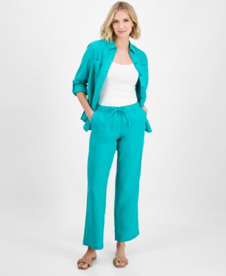 Charter Club - High-Rise Linen Drawstring Pants