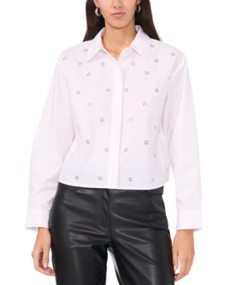 Vince Camuto - Women's Cotton Grommet-Trim Cropped Shirt