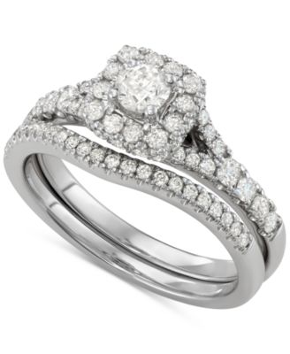 Macy's - Diamond Squared Halo Bridal Set Ring (1 ct. t.w.) in 14k White Gold