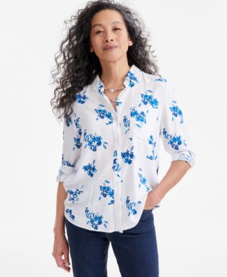 Style & Co - Petite Millie Blooms Printed Button-Down Perfect Shirt, Exclusively at Macy's