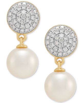 Honora - Cultured Freshwater Pearl (6mm) & Diamond (1/4 ct. t.w.) Drop Earrings in 14k Gold