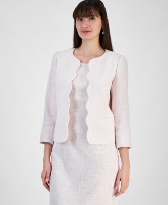 Kasper - Women's Tweed Scalloped-Front 3/4-Sleeve Jacket