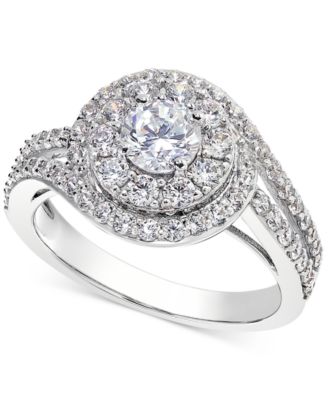 Macy's - Diamond Swirl Halo Engagement Ring (1-3/8 ct. t.w.) in 14k White Gold