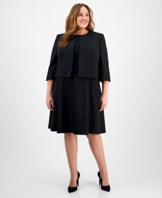 Le Suit - Plus Size Collarless Open-Front Bolero & Scoop-Neck Sleeveless Fit & Flare Dress