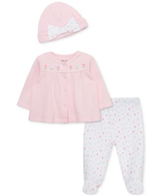 Little Me - Baby Girls Tulips Cotton Cardigan, Hat & Footed Pants, 3 Piece Set