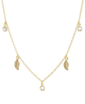 Macy's - Cubic Zirconia (5/8 ct. t.w.) & Feather Charm Necklace in 14k Gold over Sterling Silver