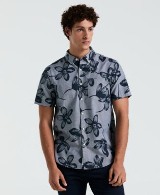 Original Penguin - Men's Slim Fit Short Sleeve Chambray Floral Print Button-Front Shirt