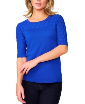 Melissa Paige - Women's Yoke Wave Stitch Elbow-Sleeve Sweater