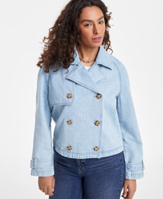 On 34th - Women's Cropped Denim Trench Jacket