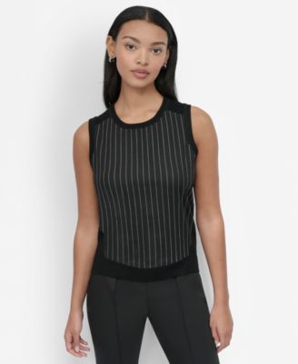 DKNY - Women's Mixed-Media Pinstripe Sweater Vest