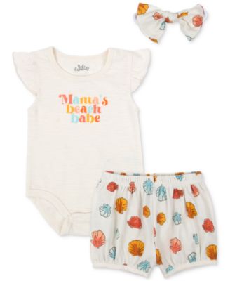 Baby Essentials - Baby Girls Mama's Beach Babe 3-Pc. Bodysuit, Shorts, & Headband Set