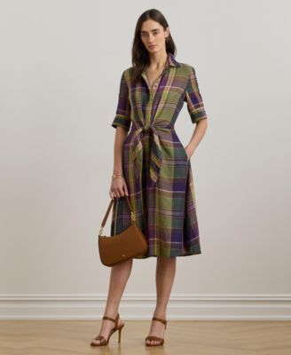 Lauren Ralph Lauren - Women's Plaid Tie-Front Linen Shirtdress