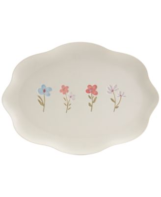 Haven - 14" Scallop Floral-Print Stoneware Serving Platter