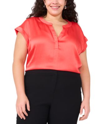 Vince Camuto - Plus Size Solid Split-Neck Short-Sleeve Blouse