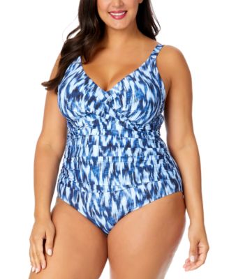 Anne Cole - Plus Size Printed Draped-Front Underwire One-Piece Swimsuit