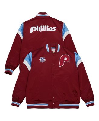 Mitchell & Ness - Men's Burgundy Philadelphia Phillies Heavyweight Button Front Satin Full-Snap Jacket