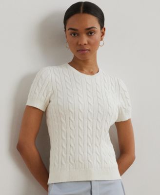 Lauren Ralph Lauren - Women's Cable-Knit Cotton Short-Sleeve Sweater